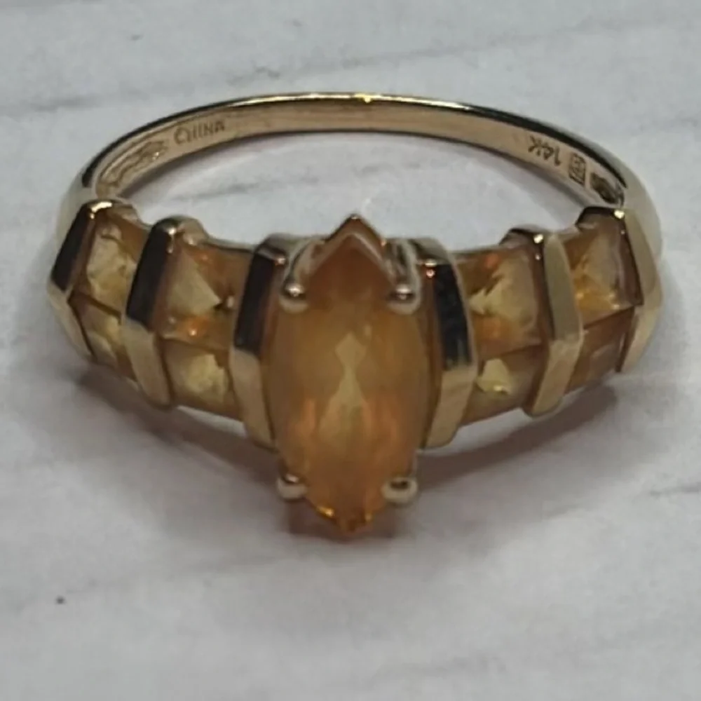 14k Solid Yellow Gold Citrine Stone Ring Size 7